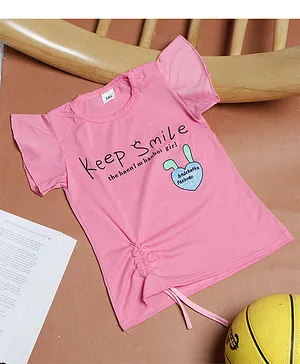 PASSION PETALS Short Sleeves Keep Smile Print Detailing Tee - Pink