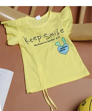 PASSION PETALS Short Sleeves Keep Smile Print Detailing Tee - Yellow