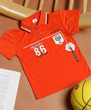 PASSION PETALS Half Sleeves Number 86 Print Detailing Polo Tee - Orange