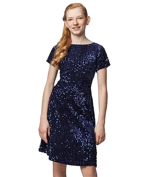 Cherry Crumble By Nitt Hyman Short Sleeves Sequined Detailing Dress - Navy Blue