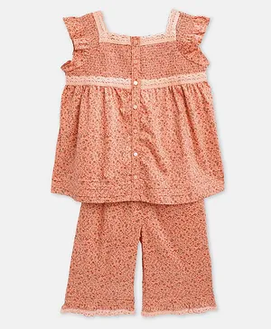 Cherry Crumble By Nitt Hyman Short Sleeves Floral Print Night Suit - Peach