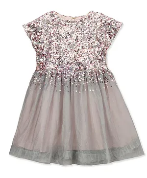 Cherry Crumble By Nitt Hyman Short Sleeves Sequined Fit & Flare Dress - Grey