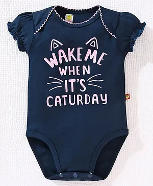 Wow Clothes Half Sleeves Onesie Text Print - Navy Blue