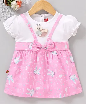 Wow Clothes Short Sleeves Frock Bunny Print - Pink