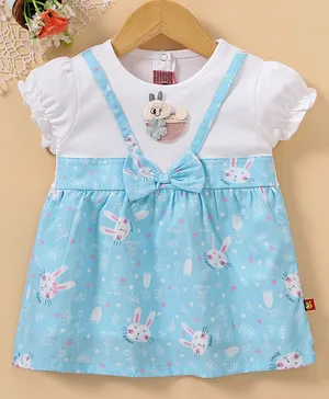 Wow Clothes Short Sleeves Frock Bunny Print - Blue