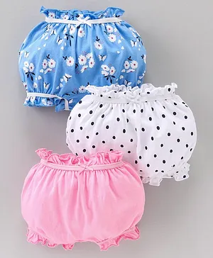 Babyoye Cotton Bloomers Polka Dots & Floral Print Pack of 3 - Multicolour