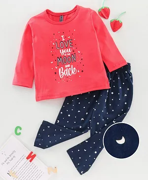 Enfance Core Full Sleeves Text Print Night Suit - Red