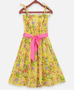 Lilpicks Couture Sleeveless Floral Print Dress - Yellow