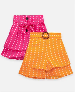 Lilpicks Couture Pack Of 2 Polka Dots Print Shorts - Pink & Yellow