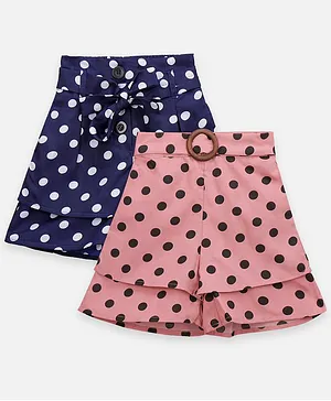 Lilpicks Couture Pack Of 2 Polka Dots Print Shorts - Blue & Peach