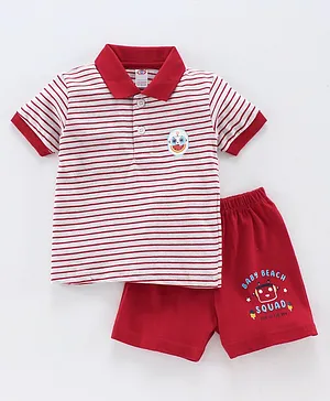 Zero Half Sleeves Tee and Shorts Set Stripes Print - Red