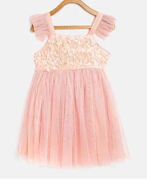 Bella Moda Sleeveless Floral Detailing Dress - Peach