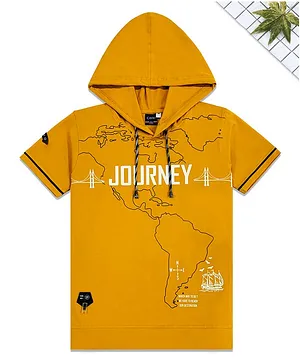 CAVIO Half Sleeves Journey Print Hooded Tee - Yellow
