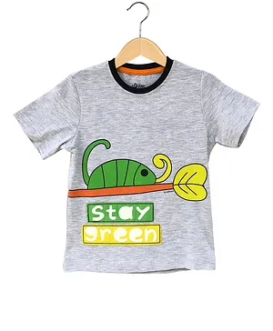 The Talking Canvas Stay Green Print Half Sleeves T-Shirt - White Grey