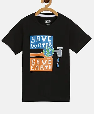 The Talking Canvas Half Sleeves Save Water Save Earth Print T-Shirt - Brown