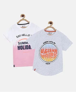 3PIN Half Sleeve Pack Of 2 Beach Waves Print T-Shirt - Multicolor