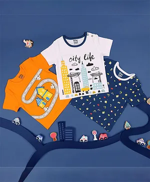 Kicks & Crawl City Life Print Half Sleeves Tee - Multi Color