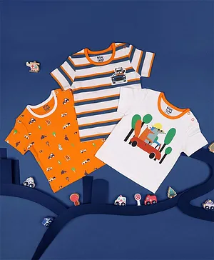 Kicks & Crawl Pack Of 3 Travel Companion Print Half Sleeves Tee - White