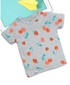 ROYAL BRATS Short Sleeves Cherry & Strawberry Print T-Shirt  - Grey