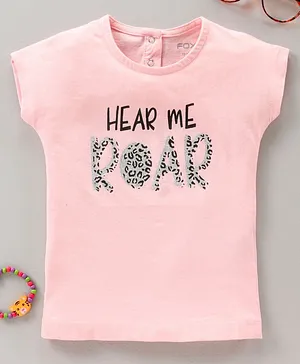 Fox Baby Short Sleeves Top Text Print - Pink