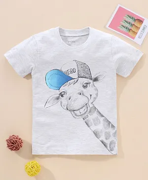 Fox Baby Half Sleeves T-shirt with Giraffe Print - Grey