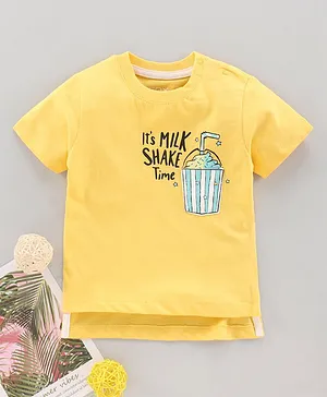 Fox Baby Half Sleeves Tee Cup Print - Yellow