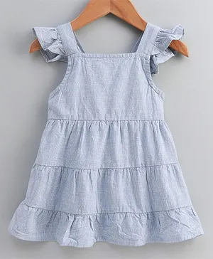 Fox Baby Flutter Sleeves Striped Frock - Light Blue