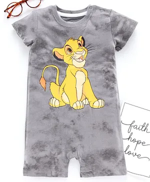Fox Baby Half Sleeves Romper Lion Print - Grey