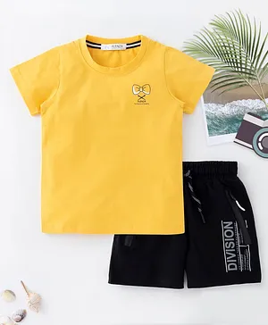 Flenza Half Sleeves Tee With Division Print Detailing Shorts - Yellow & Black