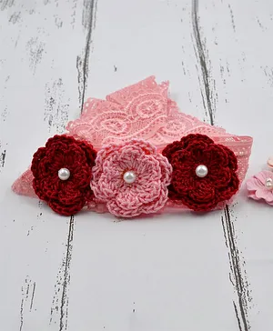 Love Crochet Art Poppy Flowers Detailing Headband - Maroon & Pink
