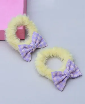 TMW Kids Set Of 2 Fur Bow  Rubber Band - Yellow