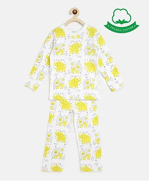 berrytree Organic Cotton Full Sleeves Animal Print Night Suit - Yellow