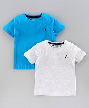 Pine Kids Half Sleeves 100% Cotton Biowashed Tee Pack of 2 - Grey Blue