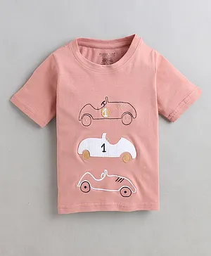 Polka Tots Car Racing Patch Half Sleeves Tee - Pink