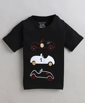 Polka Tots Car Racing Design Half Sleeves Tee - Black