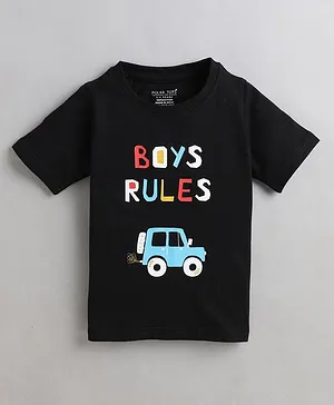 Polka Tots Half Sleeves Boys Rules Print Tee - Black