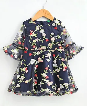 UCB Full Sleeves Frock Floral Print - Blue