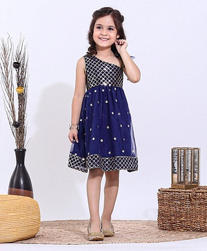 Babyhug Sleeveless One Shoulder Ethnic Dress - Blue