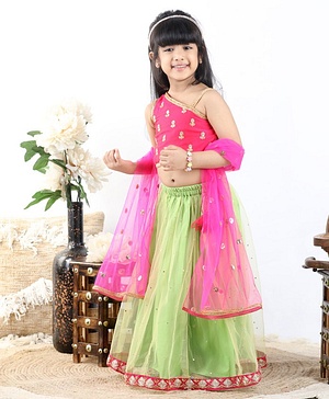 Babyhug Sleeveless Choli & Lehenga with Dupatta - Pink Green Babyhug Sleeveless Choli & Lehenga with Dupatta - Pink Green