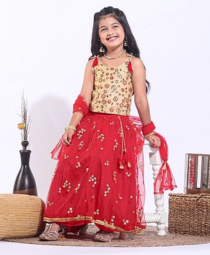 Babyhug Sleeveless Sequin Choli with Lehenga and Dupatta  - Red