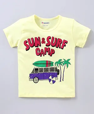 Rovars Half Sleeves T-Shirt Sun & Surf Camp Print - Yellow