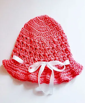 Knits & Knots Solid Colour Cap With Satin Bow - Pink