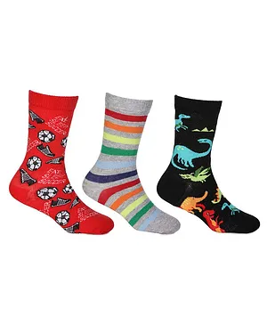 KazarMax Pack Of 3 Pair Dino Printed Full Length Socks - Multicolor