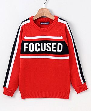 Pine Kids Full Sleeves Sweater Focused Print - Red
