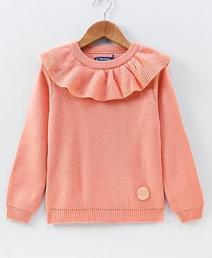 Pine Kids Full Sleeves Pullover With Frill on Neck Medium Winter - Peach