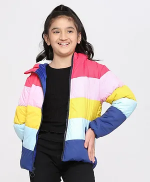 Pine Kids Medium Winter Full Sleeves Color Block Padded Hooded Jacket - Multicolour