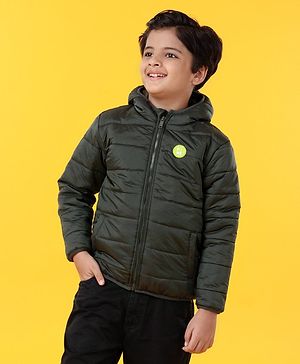 Pine Kids Full Sleeves Hooded Padded Jacket - Green