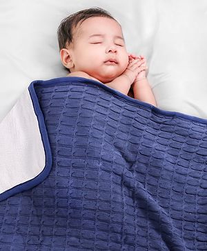 Babyhug Cotton Knitted Fur Blanket - Navy Blue