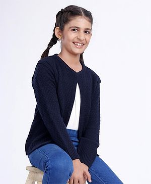 Pine Kids Full Sleeves Woollen Shrug - Navy