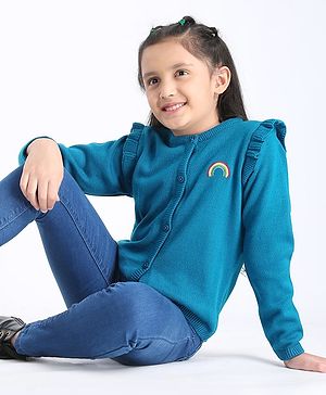 Pine Kids Full Sleeves Front Open Sweater - Blue